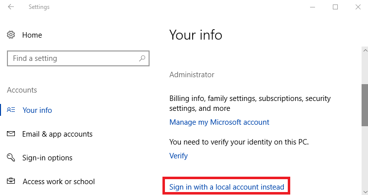 1-modifier le courrier électronique de l'administrateur sur Windows 10